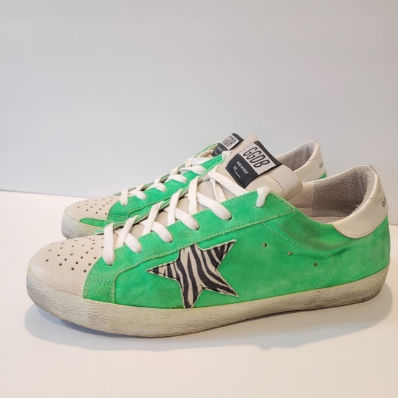Golden Goose Neon Green Suede Sneakers size 40 women's Zebra